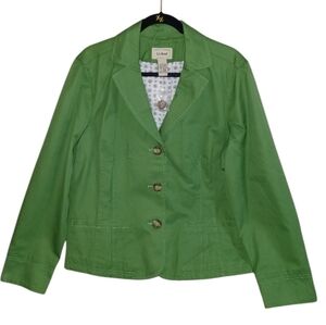New L.L Bean Women's Size 18 Reg Solid Green 100% Cotton Lined Blazer Jacket